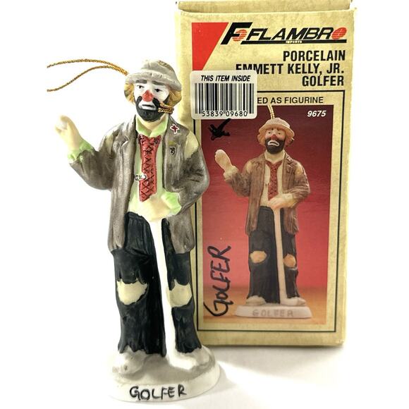 Flambro Other - Emmett Kelly Jr Golfer Ornament Figurine Flambro 1990 Porcelain w/ Box 4”